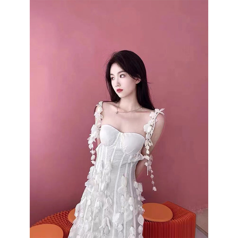 Woloong Party Dresses White Pretty Elegant Mermaid Prom Spaghetti Strap Sleeveless 3D Appliques Women Cocktail Night Gowns Custom Made