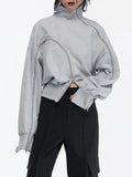 Solid Patchwork Zipper Streetwear Sweatshirts For Women Tuntleneck Long Sleeve Pullover Sweatshirt Female Fahion