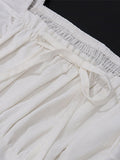 Sexy White Pleated Holiday Dress Woman Lace Up Square Collar Ruffles Female Dresses Elegant Button Sleeveless Beach Vestido