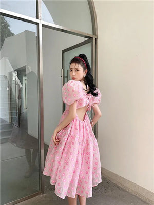 Summer Pink Elegant Sweet Dress Women Kawaii Casual Korean Princess Dress Female Princess Beach Fairy Dress