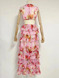 Foral Print Backless Dresses For Women Round Neck Sleeveless High Waist Hollow Out Casual Long Dress Female Fashion Clothes
