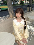 Deeptown Kawaii Cute Japanese Yellow Sweatshirts Women Egirl Cartoon Bow Long Sleeve Pullover Korean Style Oversize Loose Tops