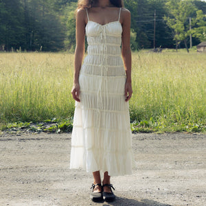 Y2K Vintage Ruffle Tunnel Gown Dress Tie Up Bandage Backless Maxi Long Dresses Women 2000s Retro Fairy Cottage Cocktail Vestidos