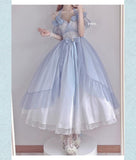 Flower Wedding Lolita Dress Light Gradient Blue Rose Fairy Princess Kawaii Sweet Elegant Lolitas Tea Party Dresses Victorian