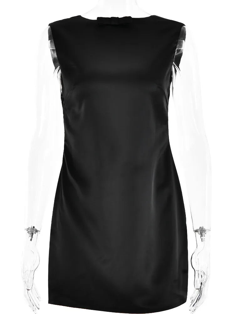 Women's Sexy Backless Sleeveless Bow Solid Mini Dress For Femme  Fashion Party Clubwear Slim Fit Elegant Outfits