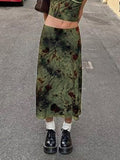 Vintage Floral Print Long Skirt y2k Aesthetic Women Low Rise Straight Midi Skirts Casual Streetwear Outfits Retro Basic