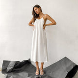Cotton Night Dress Women Sexy Spaghetti Strap Nightwear White Loose Long Woman Dresses Split Autumn Pajamas Solid