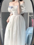 France Fairy Sweet Dress Women Vintage Evening Party Midi Dresses Casual Designer Chic Princess Retro White Dress