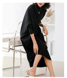 Women L-3XL Large Size Knitted Rib Woolen Dress With Batwing Sleeve For Autumn And Winter