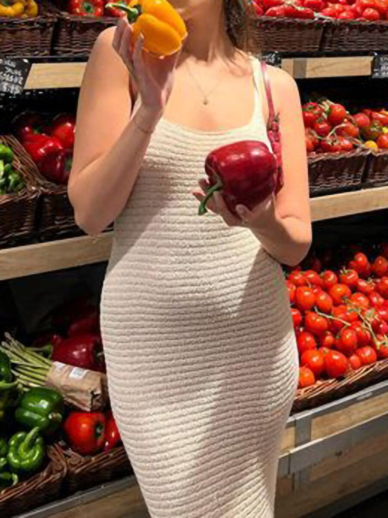 Elegant White Knitted Midi Dress Summer 90s Vintage Spaghetti Straps Wrap Bodycon Dresses Party Beach Backless Sundress