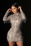 Sexy Sequin Women Party Dresses Fall Long Sleeve Round Collar Mini Dress Female Elegant Club Evening Vestido Wholesale