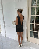 Women's Sexy Backless Sleeveless Bow Solid Mini Dress For Femme  Fashion Party Clubwear Slim Fit Elegant Outfits