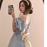 France Mesh Lolita Dress Women Summer Blue White Black Gothic Evening Party Dresses Sweet Korean Princess Fairy Dress
