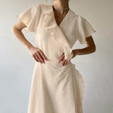 Long Women's Dress Wrap Cotton Robe Nightgown Short Sleeve Woman Dress Ruffled Night Peignoir For Woman Summer Elegant