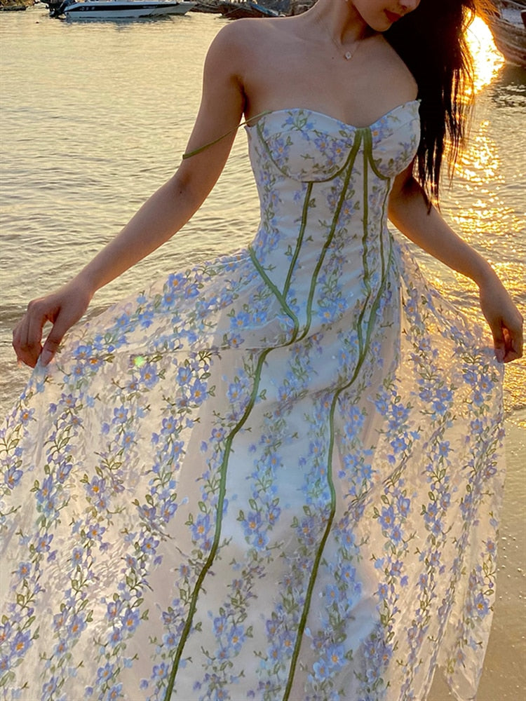 Strap Dress Sundress Women Runway Party Lace Summer Embroidery Beach Woman Sexy Sleeveless Backless Dresses Boho