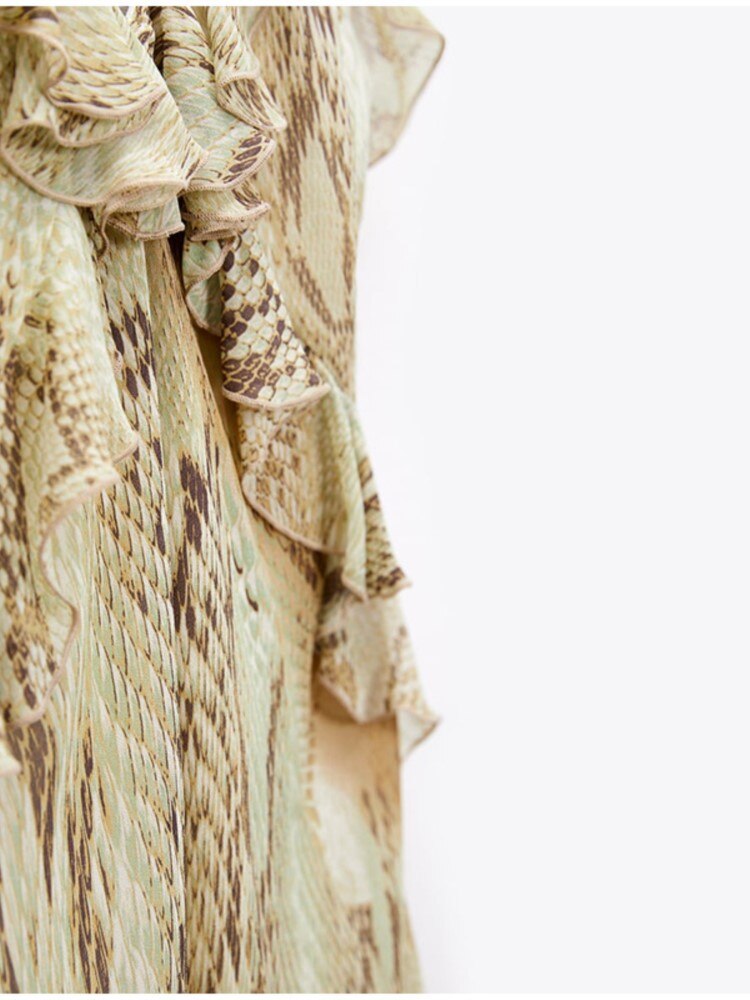 Fashion Printed Suspender Sleeveless Long Women's Dress V-neck  Ruffle Female Dresses Summer Ladies Chic Beach Long Dress