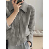 Turn Down Knit Cardigan Women Autumn Winter Button Up Solid Color Sweater Coats Woman Long Sleeve Soft Cardigans Ladies