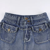 Woloong Vintage Diamonds Denim Mini Skirts Y2K Aesthetic Korean Kawaii Low Rise Skinny Wrap Bodycon Jeans Penceil Skirt Women Streetwear
