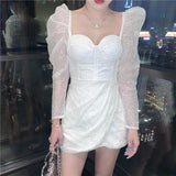Party Club Evening Dresses Women Vestido De Mujer Fall Elegant Korean Spring Long Sleeve Sqaure Collar Woman Dress Mini