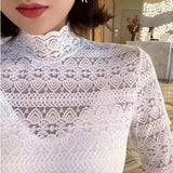 Woloong Fashion Floral Embroidery Lace Blouses Women Spring Summer Sexy See-through Streetwear Tops Ladies Casual Long Sleeve shirts