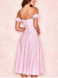 Casual Wear Summer High Quality Sexy Pink Dress Broken Off The Shoulder Backless Printing Dresses Long Skirt Women'S Clothing