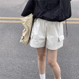 Cargo Shorts Women Vintage Japanese Style Casual Baggy Black White Short Pants High Waist Short Female Summer Streetwear