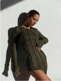 Sexy Solid Patchwork O Neck Mini Dress Women Autumn Bodycon Long Sleeve Slim Fit Elegant Party Club Vestido