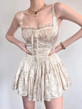 Women's Hollow Sexy Dress Women Spaghetti Straps Sleeveless Off Shoulder High Waist Mini Dress Lace Palace Retro Party Dresses