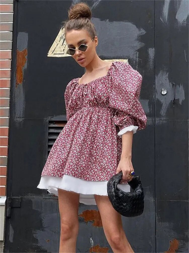 Printed Off-Shoulder Ruffled Mini Dress For women Square Collar Fashion Casual Elegant Party Dress Evening Mini Dress