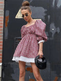 Printed Off-Shoulder Ruffled Mini Dress For women Square Collar Fashion Casual Elegant Party Dress Evening Mini Dress