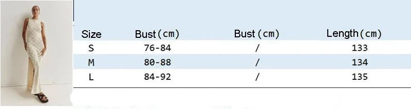 Chic Women Sleeveless Split Side Long Dress Diamond Crochet Hollow Out Midi Dress Elegant Lady Slim Fit Bodycon Holiday Party