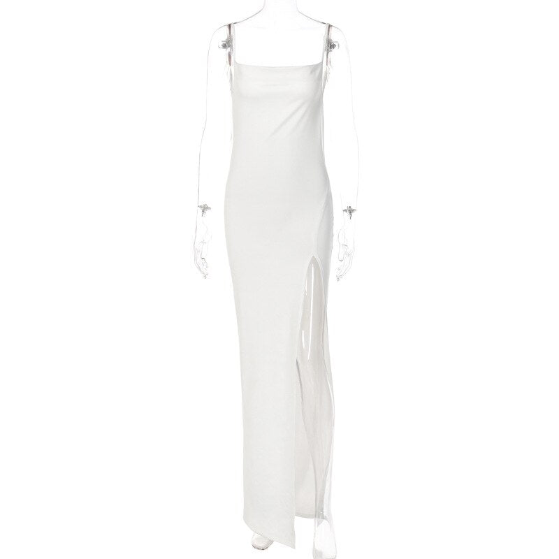 Elegant Fashion Halter Sexy Backless Split Maxi Dress Women Summer Women Party Sling Soild Dresses Clothes