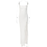 Elegant Fashion Halter Sexy Backless Split Maxi Dress Women Summer Women Party Sling Soild Dresses Clothes