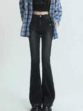 Woloong Winter Vintage Flare Jeans Women Streetwear High Waist Chic Casual Y2K Denim Pants Female Korean Style Harajuku Slim Pants