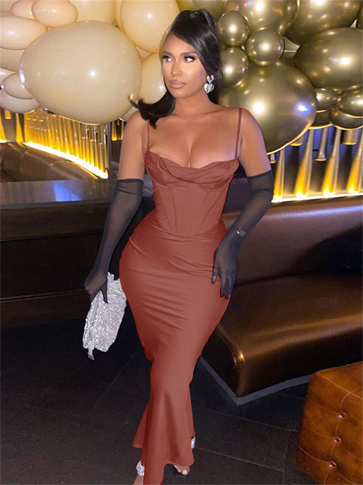 woloong Y2k Robe Sleeveless Bodycon Midi Dresses for Woman Summer Evening Party Sling Elegant Green Women's Sexy Dress