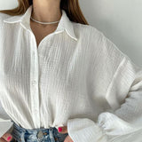 Sleep Top Summer Women Autumn Lapel Long Sleeve 100% Cotton Shirts Lady Elegant Chic Top Female Clothes Pajamas