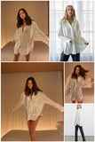 Woloong Turn-down Collar Sequin Woman Blouses White Long Sleeve Casual Elegant Blouses Women Spring Loose Fashion Plus Size Tops
