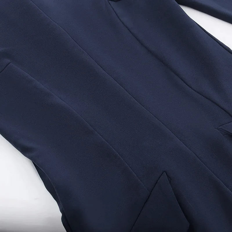 Women Elegant Dark Blue Commuting Mini Dress  Autumn Sexy Pocket Long Sleeve Bodycon Dresses Lady Chic Party Club Robe