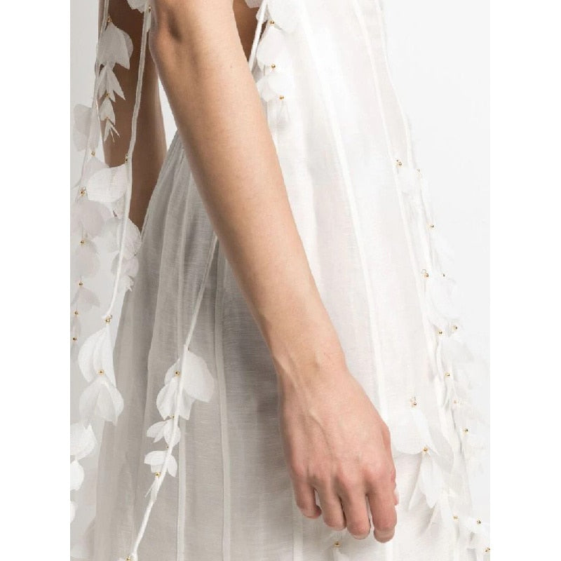 Party Dresses White Pretty Elegant Mermaid Prom Spaghetti Strap Sleeveless 3D Flowers With Chest Pad Appliques Women Dress Made