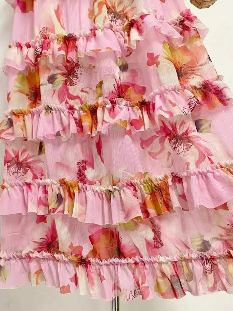 Foral Print Backless Dresses For Women Round Neck Sleeveless High Waist Hollow Out Casual Long Dress Female Fashion Clothes
