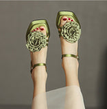 woloong Woman Shoes New Summer Fashion Chunky High Heels Platform Black Green Sweet Flower Dress Party Female Sandals