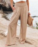 Spring Summer Cotton Linen Women Pants Pockets Solid Casual White Wide Leg Office Lady White Long Trousers Khaki