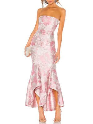 Sexy Strapless Bodycon Dress For Women Sleeveless Backless High Waist Patchwork Ruched Hit Color Print Dresses Female Style