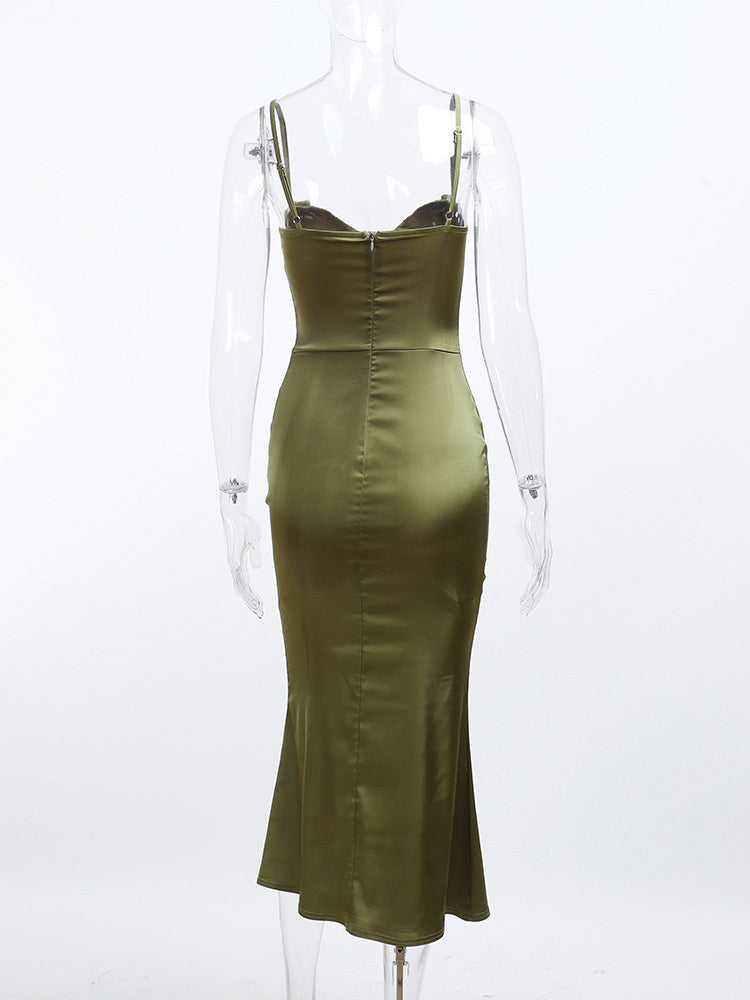 woloong Y2k Robe Sleeveless Bodycon Midi Dresses for Woman Summer Evening Party Sling Elegant Green Women's Sexy Dress