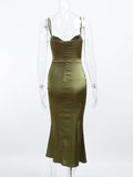 woloong Y2k Robe Sleeveless Bodycon Midi Dresses for Woman Summer Evening Party Sling Elegant Green Women's Sexy Dress