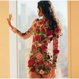 Flower Embroidery Women's Dress Sexy Hip Package Long Sleeve Bodycon Female Dresses  Spring Summer Elegant Mini Vestidos