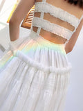 Elegant Ruffle Dress For Women Spaghetti Strap Hollow Out Backless High Waist Puff Dresses Female