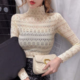 Woloong Fashion Floral Embroidery Lace Blouses Women Spring Summer Sexy See-through Streetwear Tops Ladies Casual Long Sleeve shirts