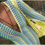 Patchwork Deep V-neck Women's Knit Dress Casual Full Flare Sleeve Crocheted Slit Long Dresses Female Autumn Party Vestidos