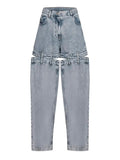 Chic Spliced Zipper Jeans For Women High Waist Patchwork Pockets Cut Out Casual Jean Female Fashion Clothing